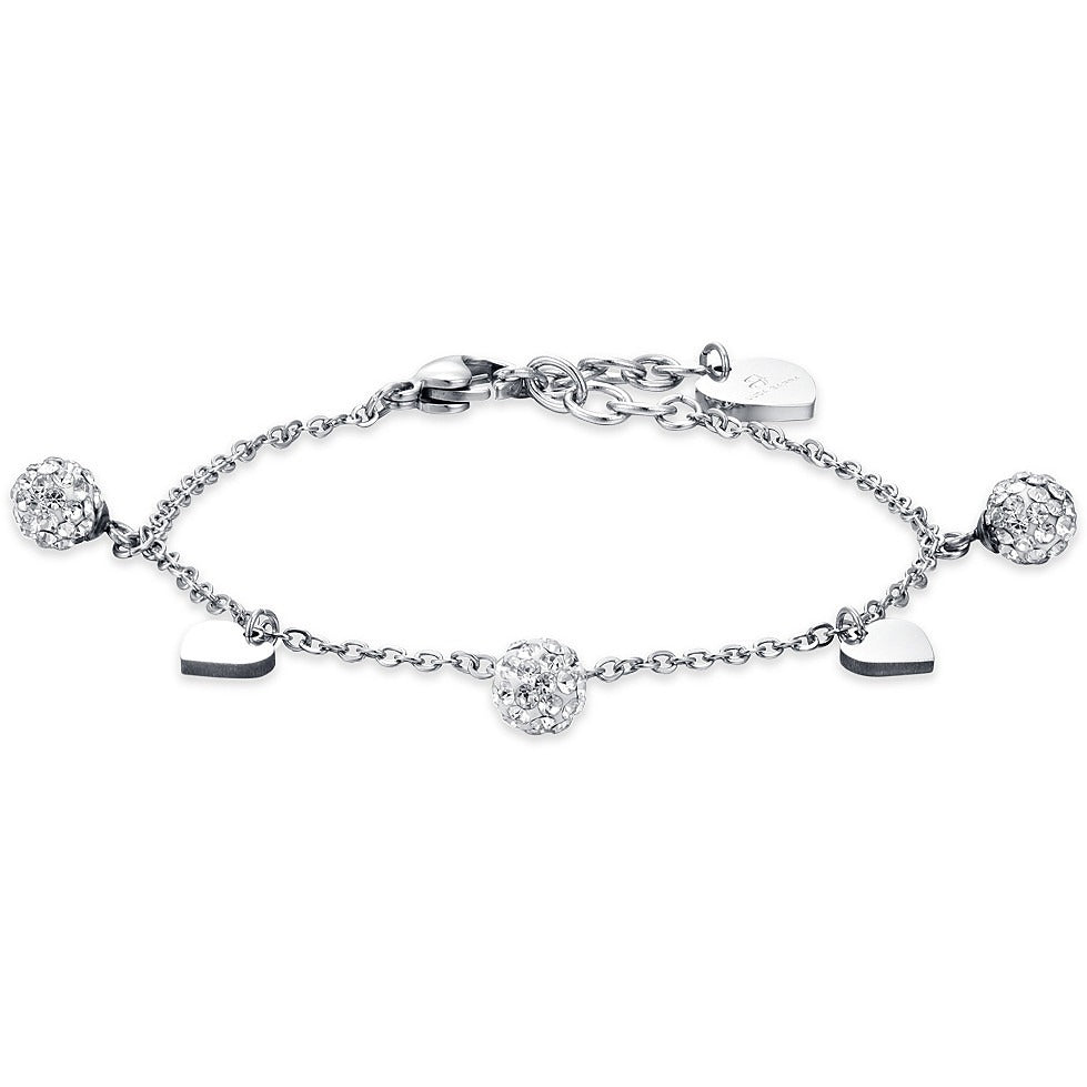 Bracciale donna gioielli Luca Barra bk2390 in acciaio con cuori e cristalli bianchi