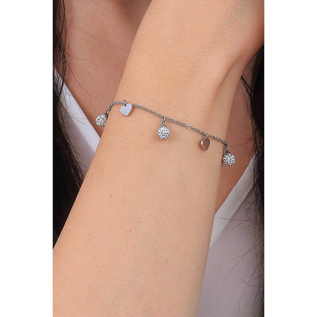 Bracciale donna gioielli Luca Barra bk2390 in acciaio con cuori e cristalli bianchi