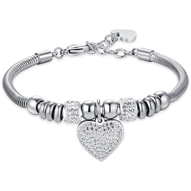 Bracciale donna gioielli Luca Barra bk2334 in acciaio con cuore e cristalli bianchi