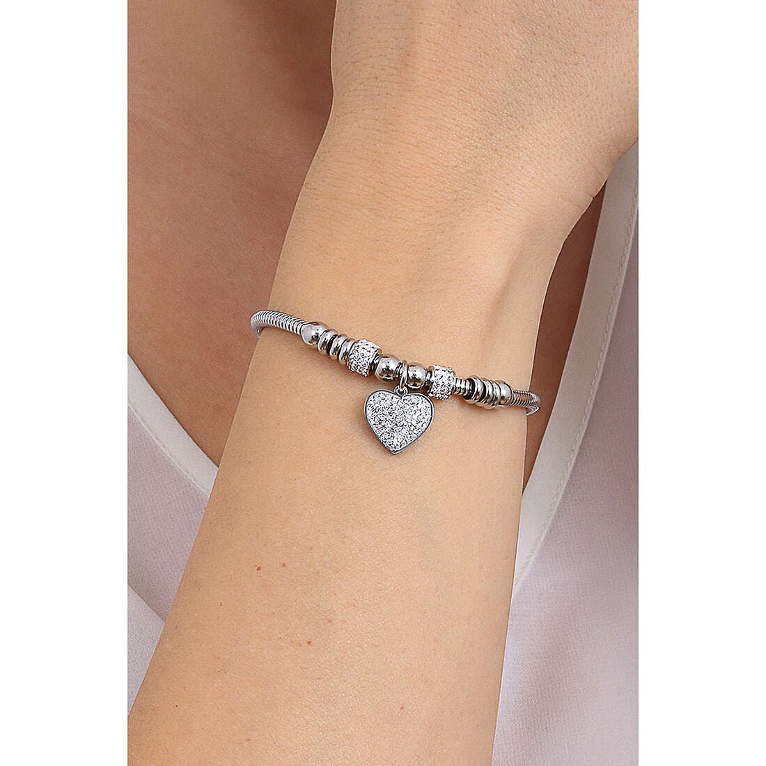 Bracciale donna gioielli Luca Barra bk2334 in acciaio con cuore e cristalli bianchi