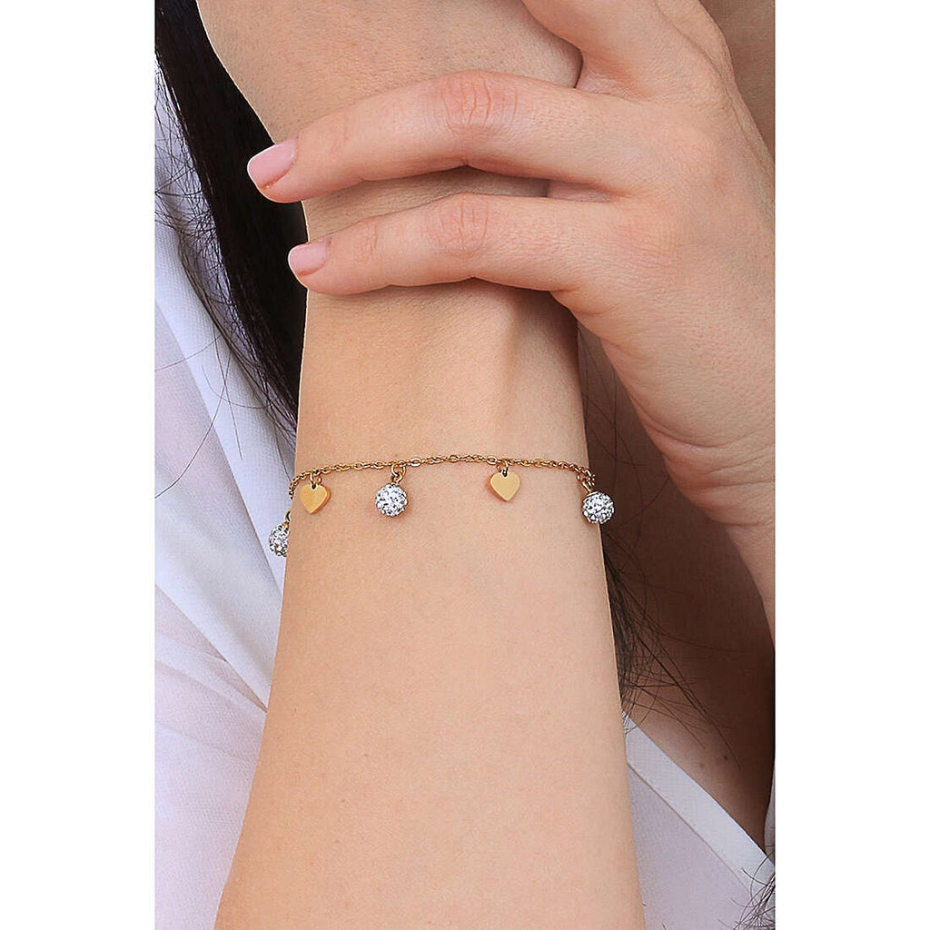 Bracciale donna gioielli Luca Barra bk2391 in acciaio dorato e cuori pendenti