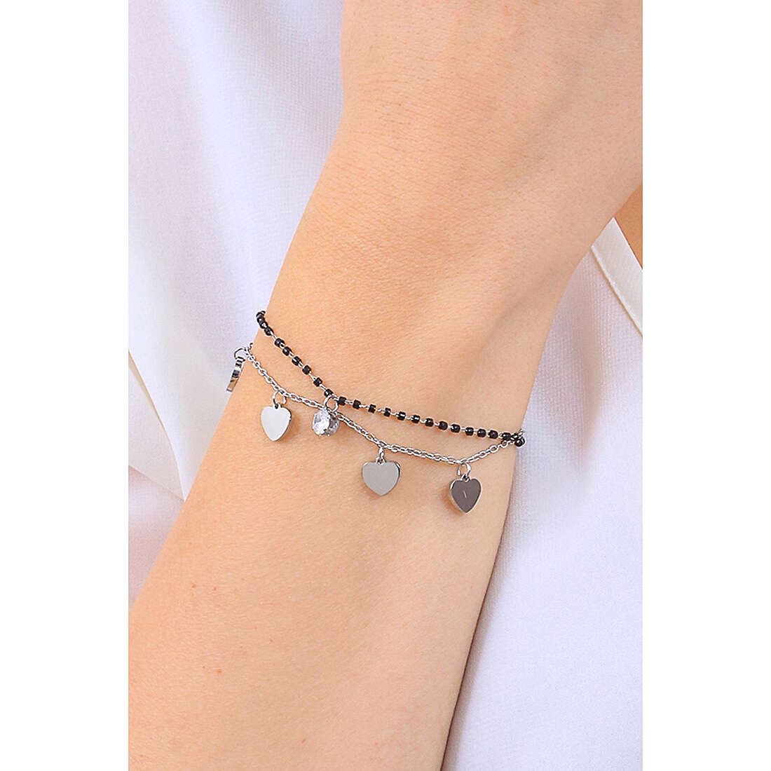Bracciale donna gioielli Luca Barra bk2356 con ciondoli cuore e cristallo