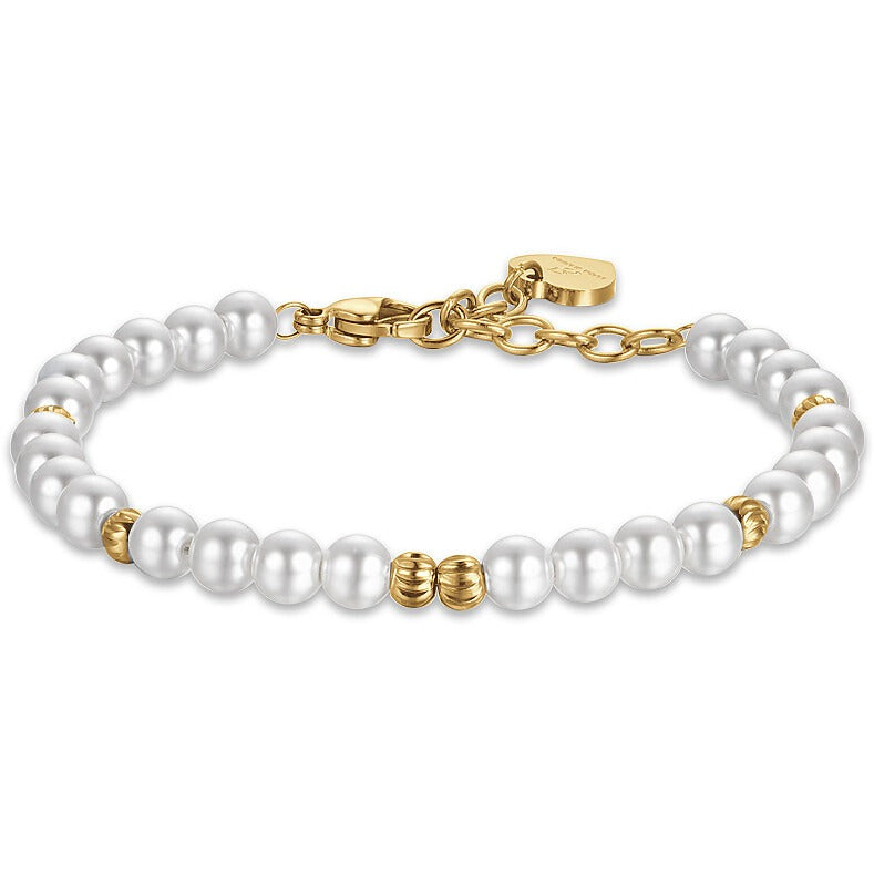 Bracciale donna gioielli Luca Barra bk2518 in acciaio dorato e perle sintetiche bianche