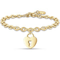 Bracciale donna gioielli Luca Barra bk2167 in acciaio dorato e ciondolo cuore lucchetto