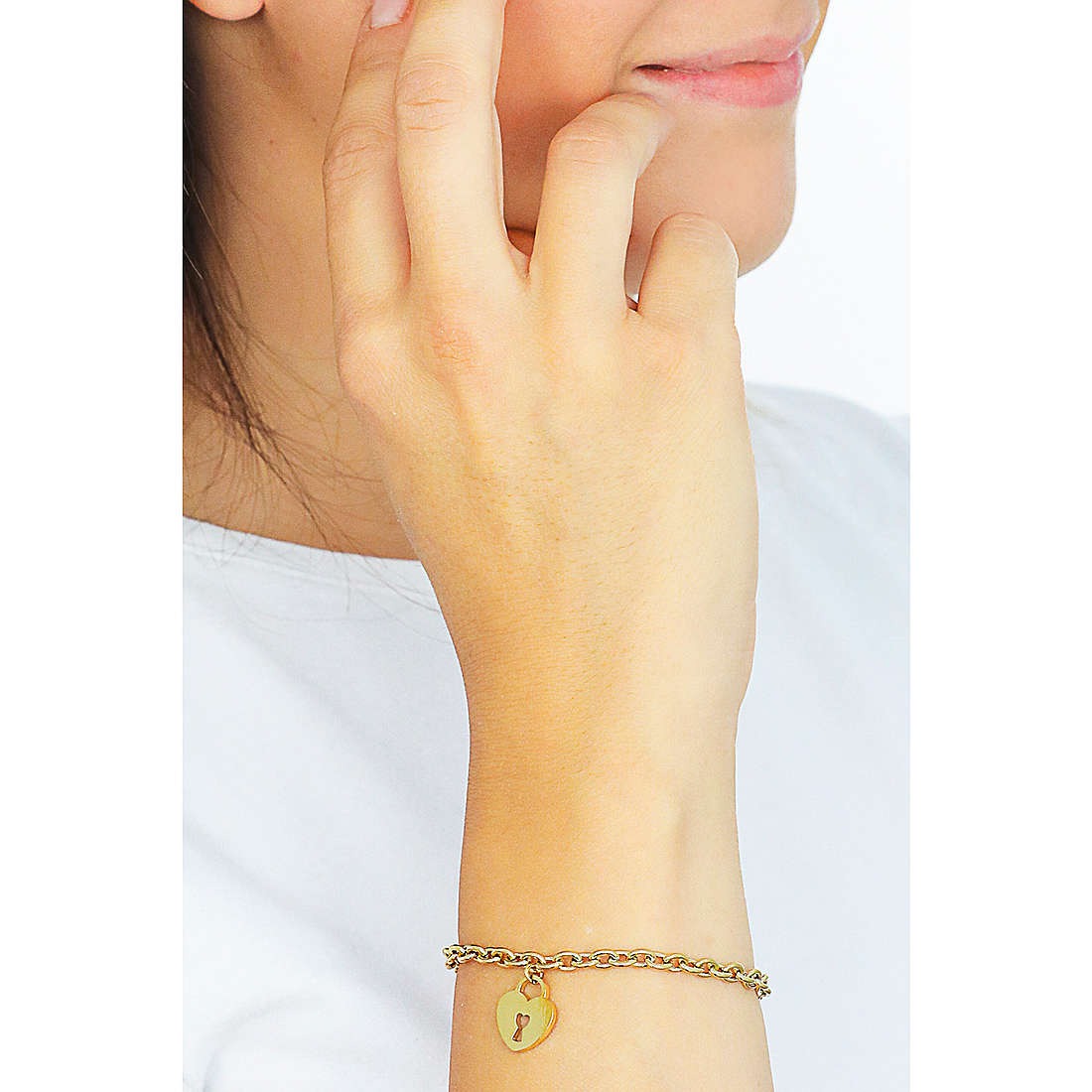 Bracciale donna gioielli Luca Barra bk2167 in acciaio dorato e ciondolo cuore lucchetto
