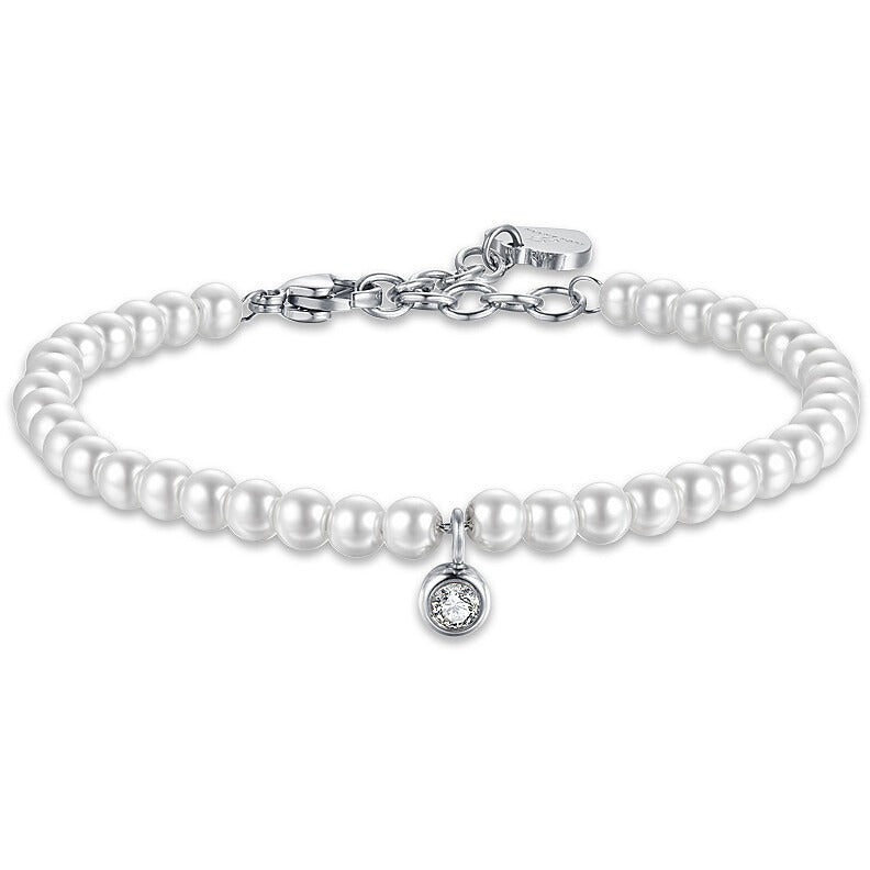 Damenarmband Luca Barra Schmuck mit synthetischen Perlen und zentralem Zirkonia bk2514