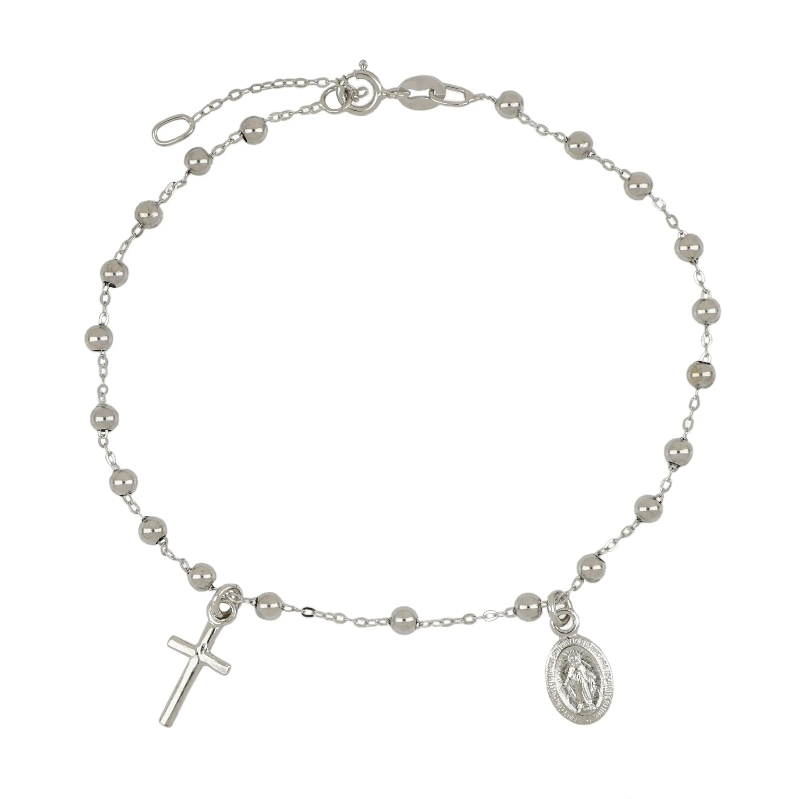 Bracciale rosario in oro 18kt catenina rolo' con grani lucidi