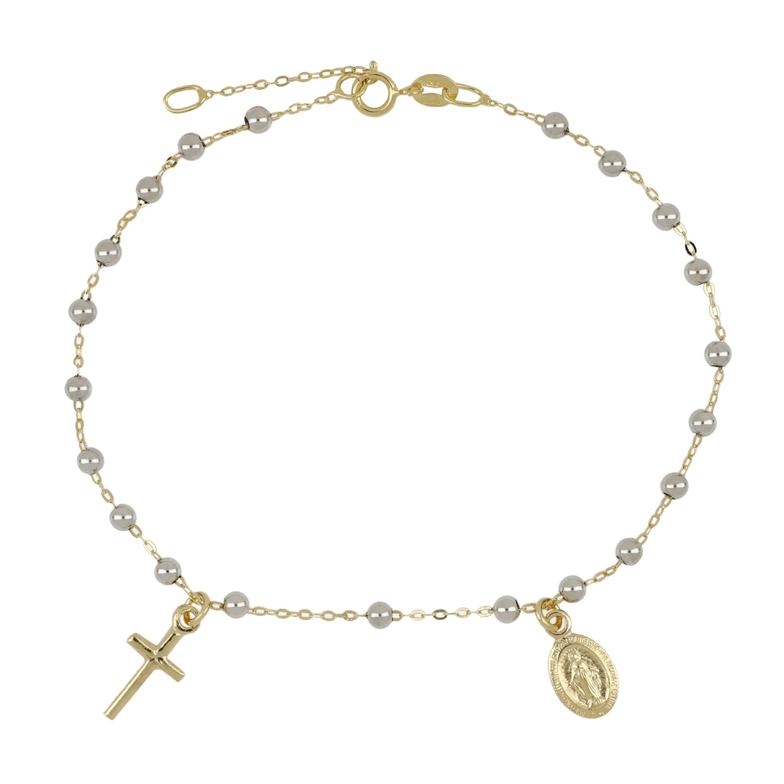 Bracciale rosario in oro 18kt catenina rolo' con grani lucidi