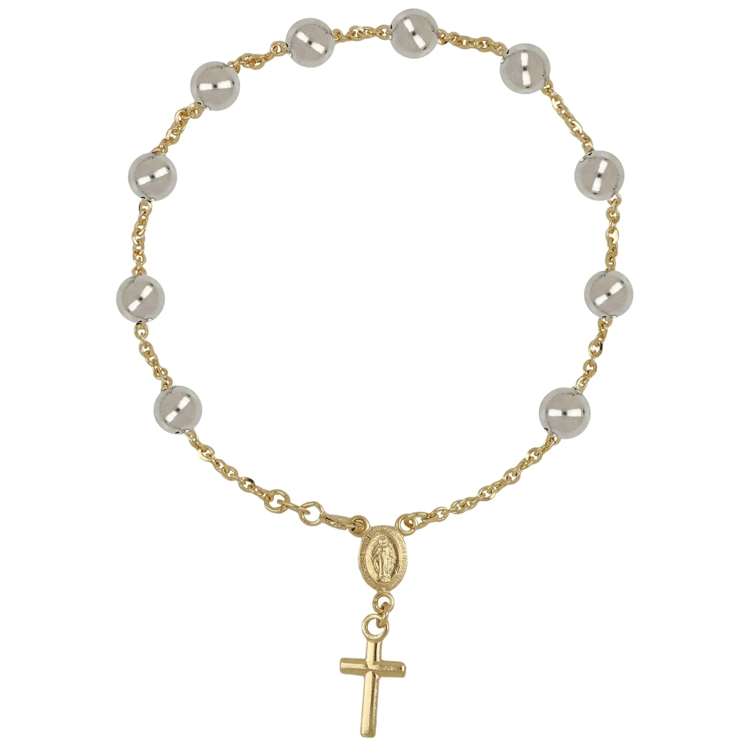 Bracciale rosario in oro 18kt catenina rolo' con grani lucidi