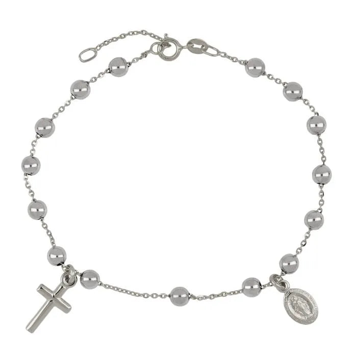 Bracciale rosario in oro 18kt catenina rolo' con grani lucidi