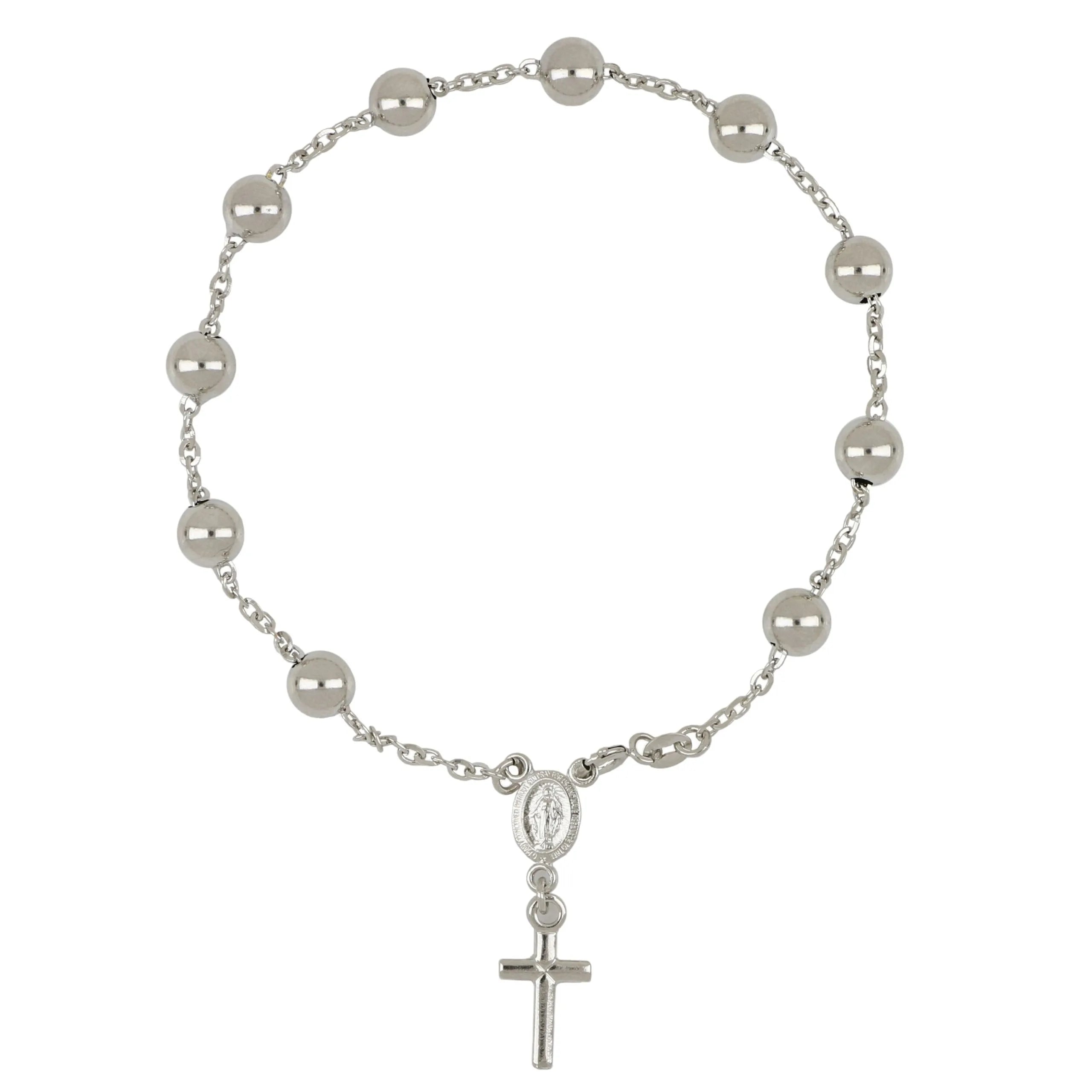 Bracciale rosario in oro 18kt catenina rolo' con grani lucidi