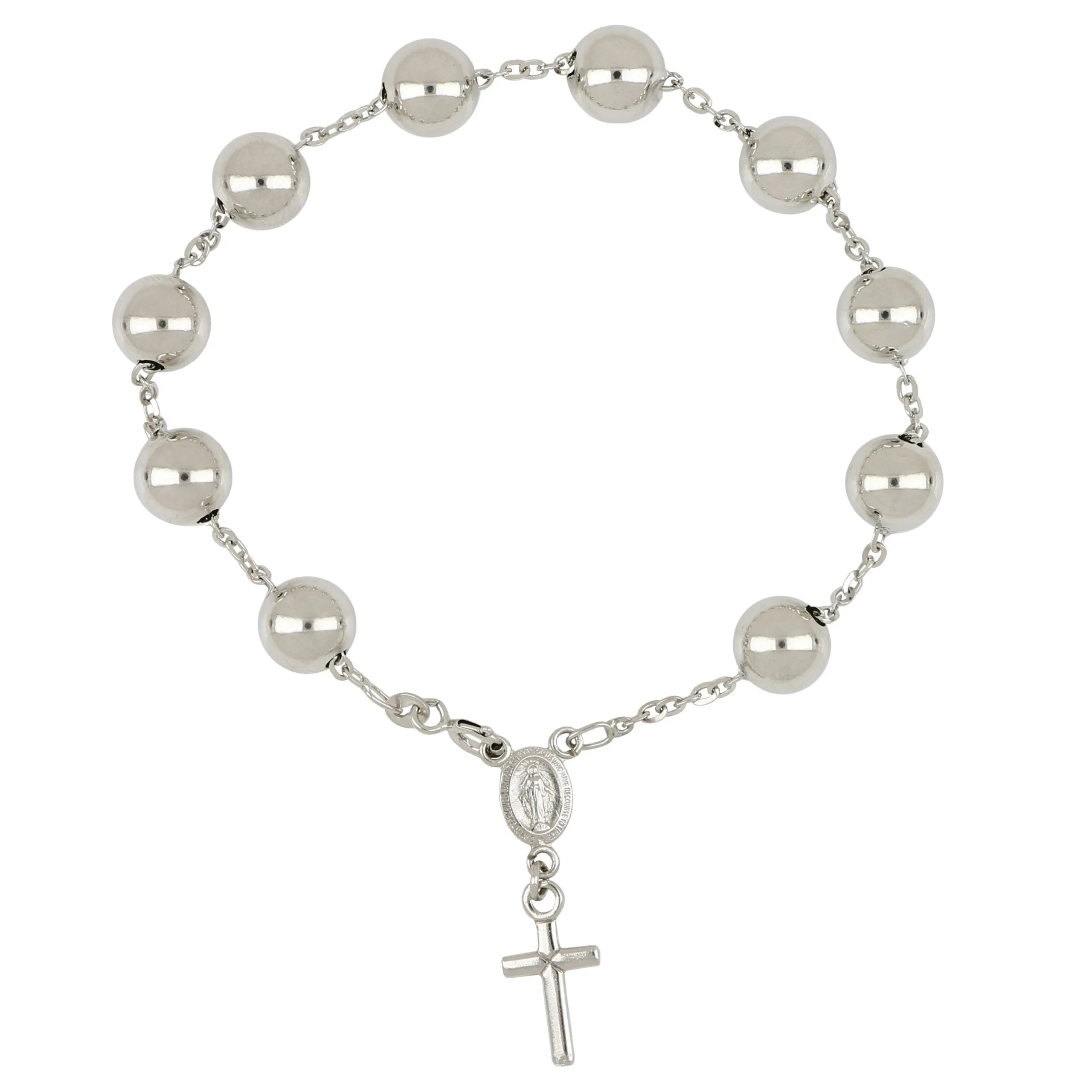 Bracciale rosario in oro 18kt catenina rolo' con grani lucidi