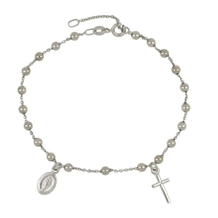 Bracciale rosario in oro 18kt catenina rolo' con grani lucidi