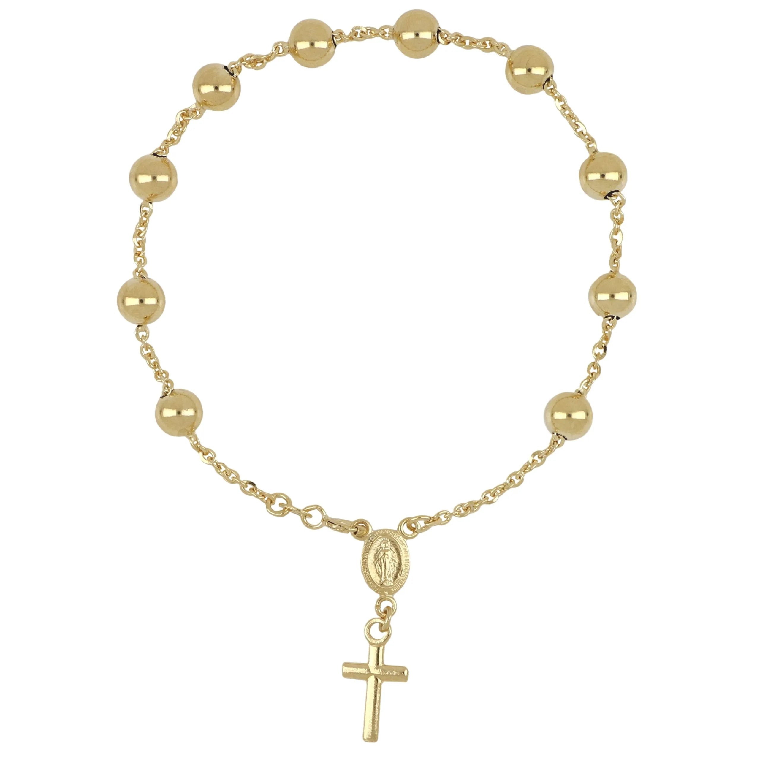 Bracciale rosario in oro 18kt catenina rolo' con grani lucidi
