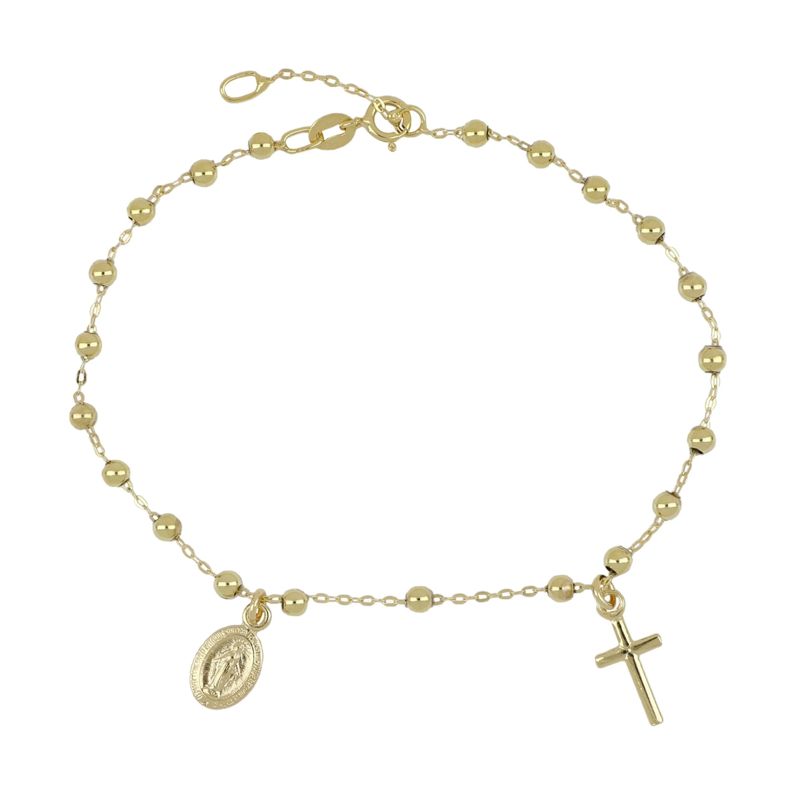 Bracciale rosario in oro 18kt catenina rolo' con grani lucidi