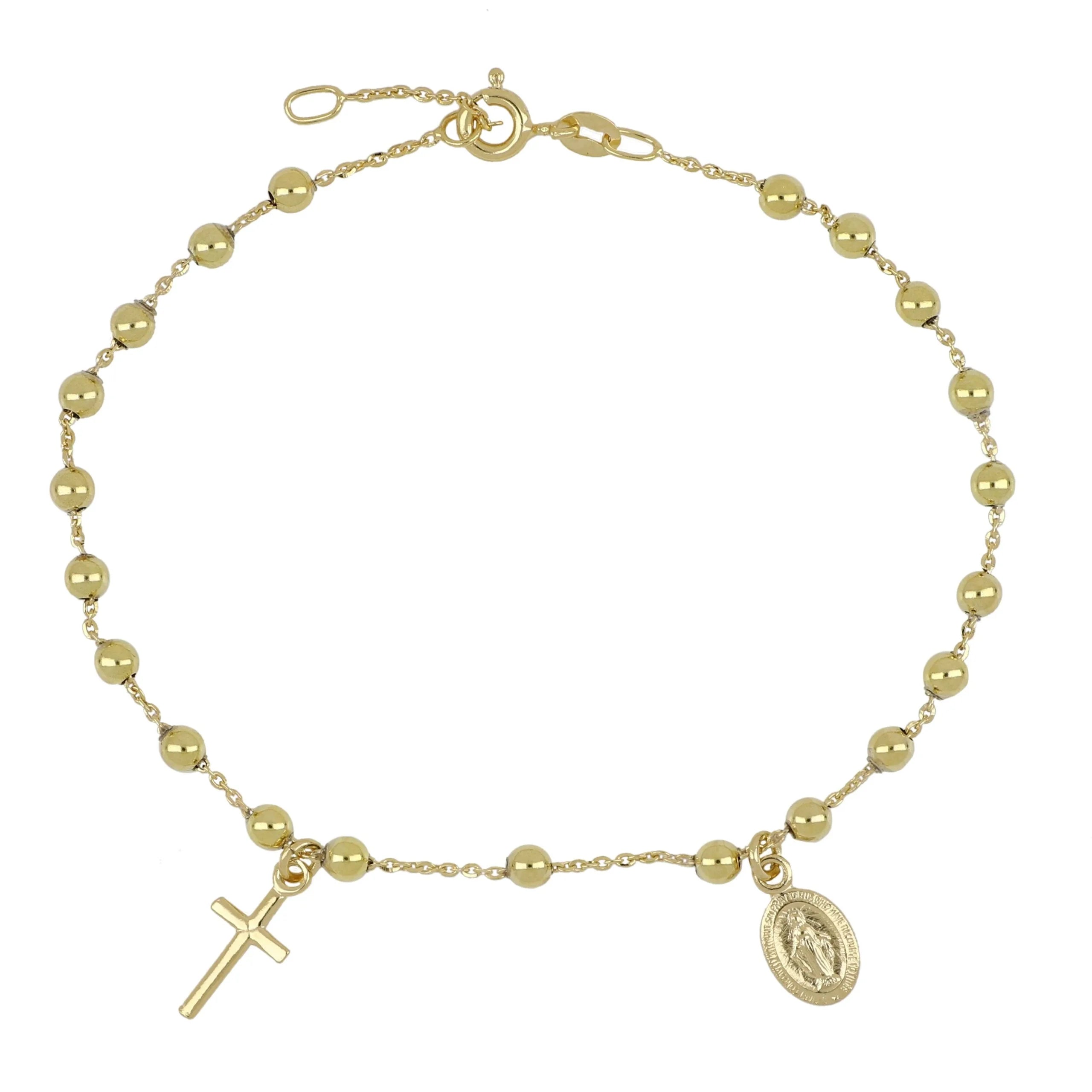 Bracciale rosario in oro 18kt catenina rolo' con grani lucidi