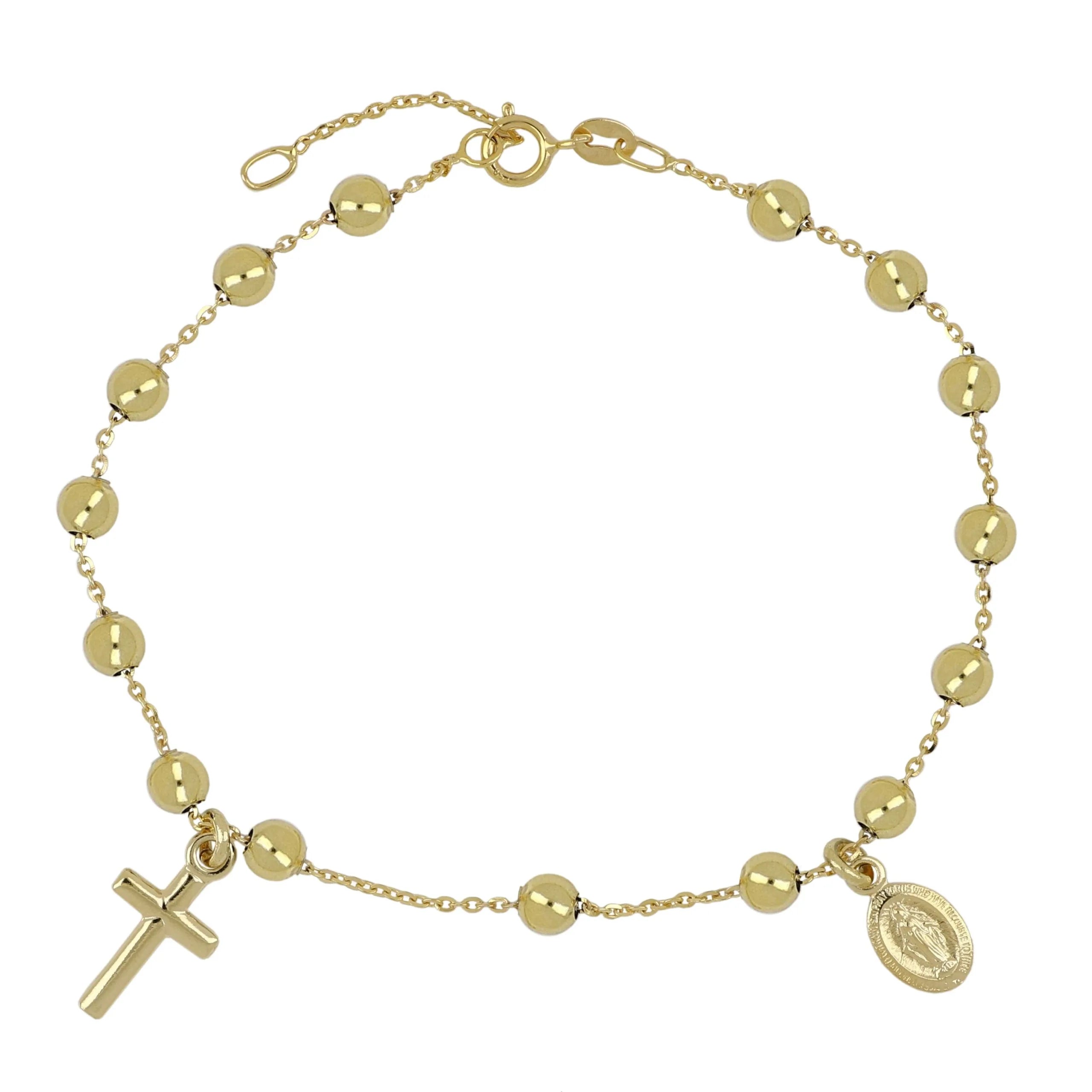 Bracciale rosario in oro 18kt catenina rolo' con grani lucidi