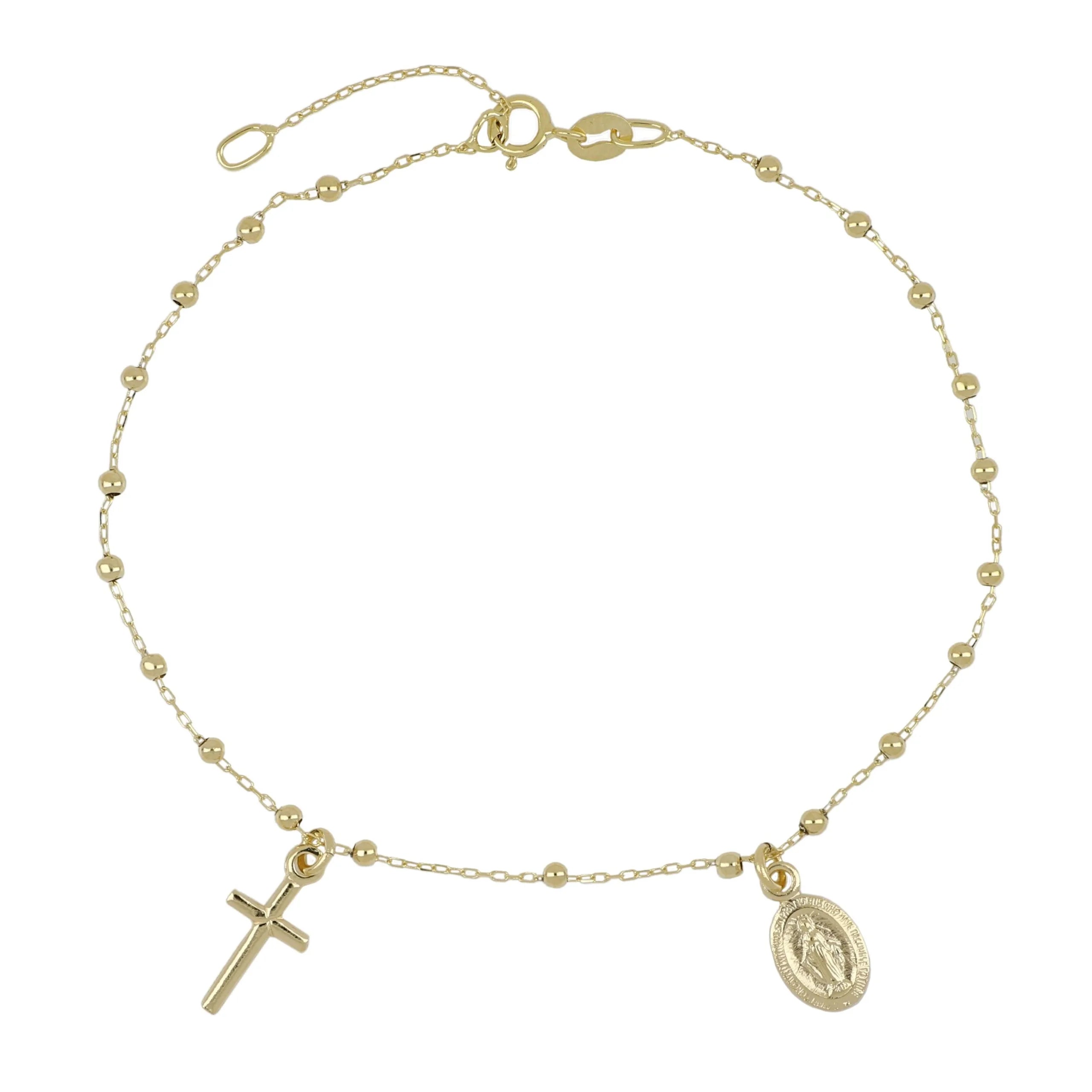 Bracciale rosario in oro 18kt catenina rolo' con grani lucidi