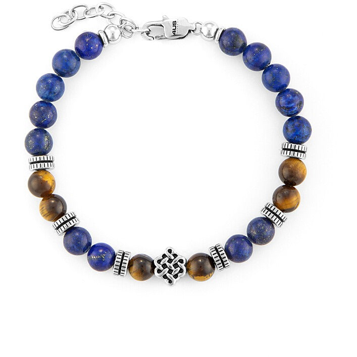 Bracciale uomo con sfere blu e occhio di tigre gioielli 4US Cesare Paciotti 4ubr6235