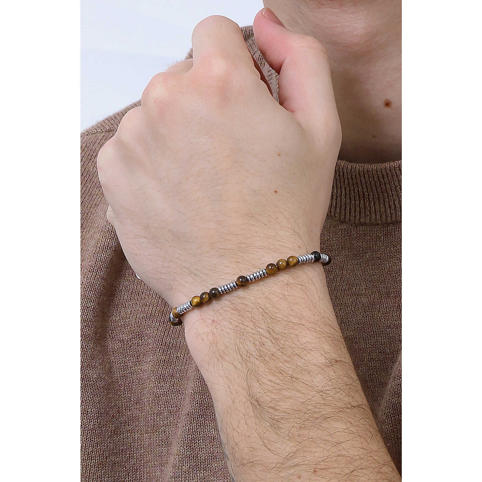 Bracciale uomo gioielli Luca Barra ba1594 con sfere occhio di tigre