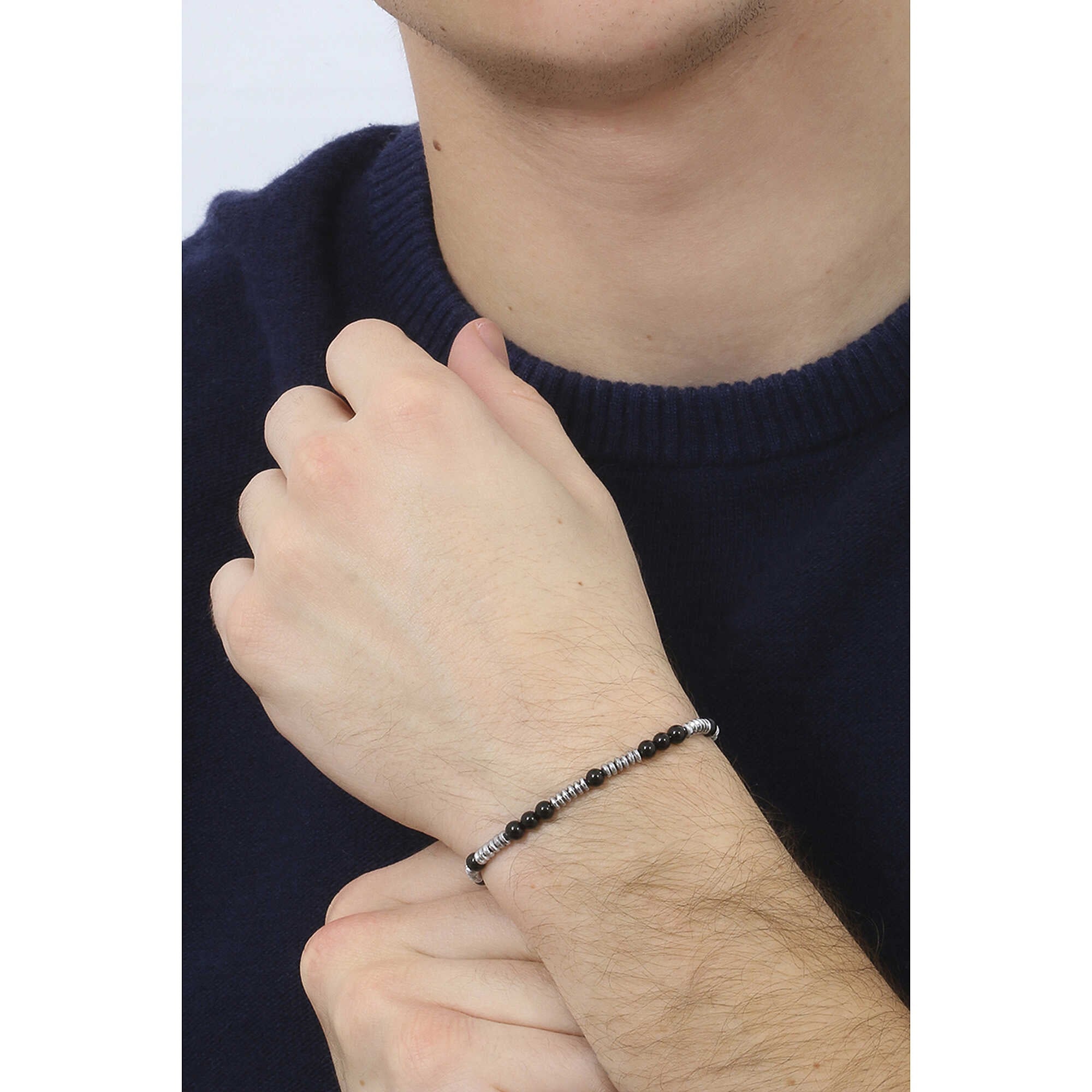 Bracciale uomo in acciaio gioielli Luca Barra ba1593 con sfere lisce nere