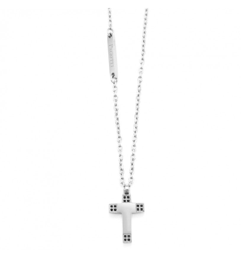 Collana 4US Cesare Paciotti pendente croce uomo e zirconi neri 4UCL5579