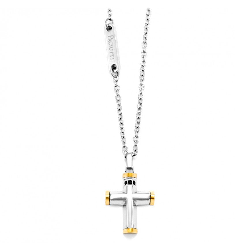 4US Cesare Paciotti Halskette Herren mit Kreuz-Anhänger und schwarzen Zirkonia 4UCL5584