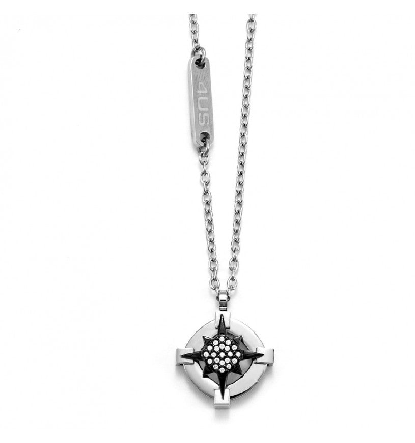 Collana 4US Cesare Paciotti rosa dei venti uomo 4UCL5577 in acciaio con zirconi bianchi