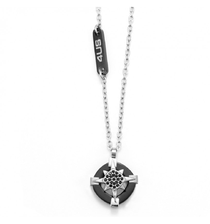 Collana 4US Cesare Paciotti rosa dei venti uomo 4UCL5578 con zirconi neri