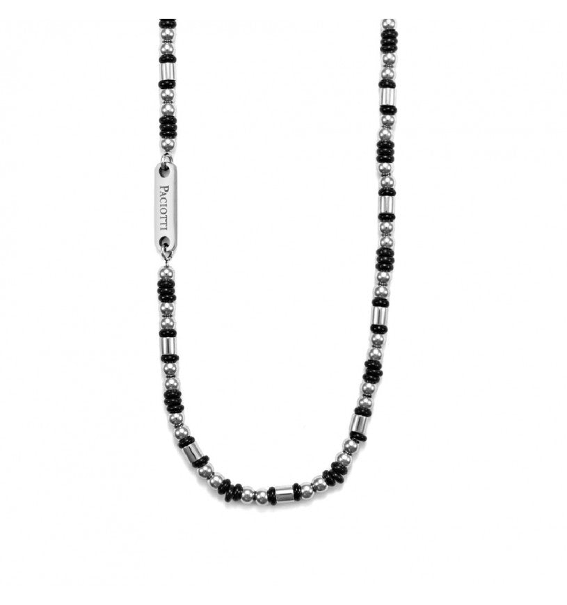 Collana 4US Cesare Paciotti uomo 4UCL5564 in acciaio con sfere argento e nere