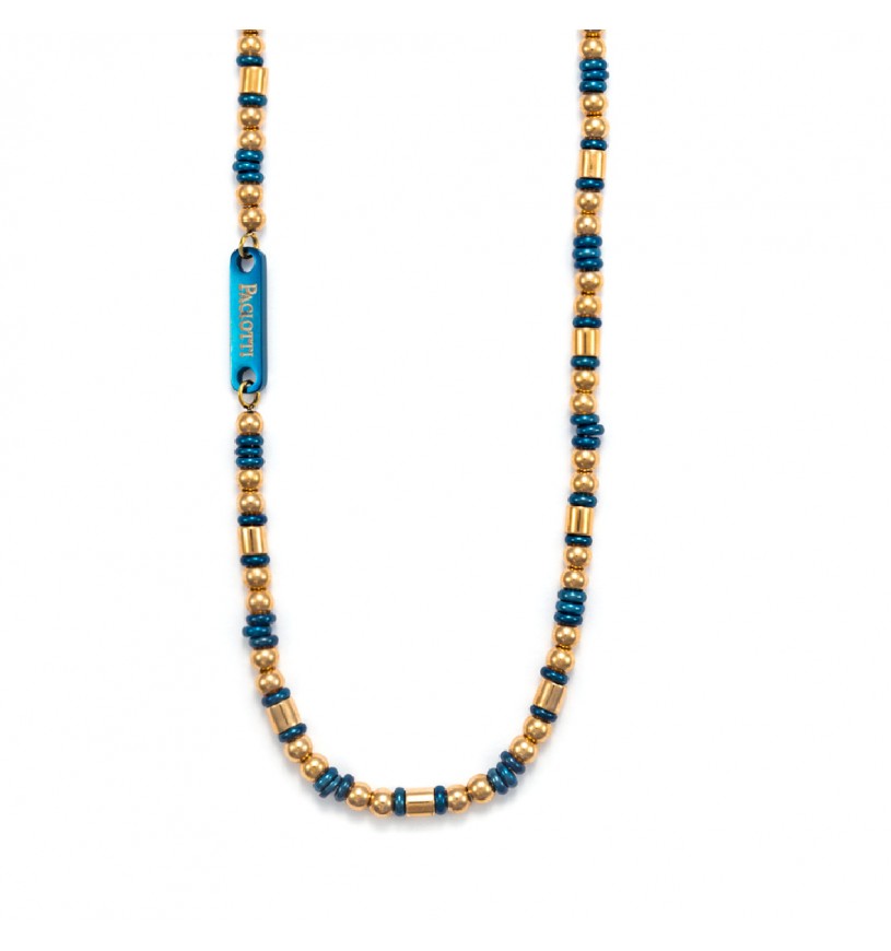 4US Cesare Paciotti Herrenhalskette 4UCL5568 mit Gold- und Blauelementen