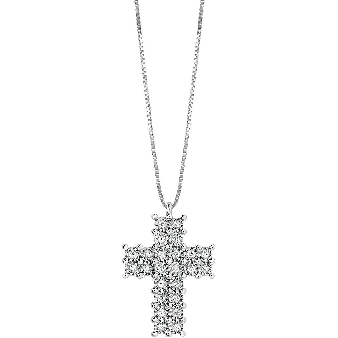 Damenhalskette mit Kreuzanhänger in Weißgold und Diamanten Donnaoro dfpf9620.012