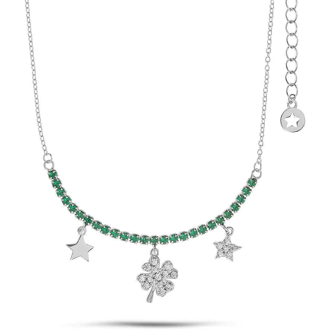 Damenhalskette Comete Schmuck mit vierblättrigem Kleeblatt und Sternen gla 256