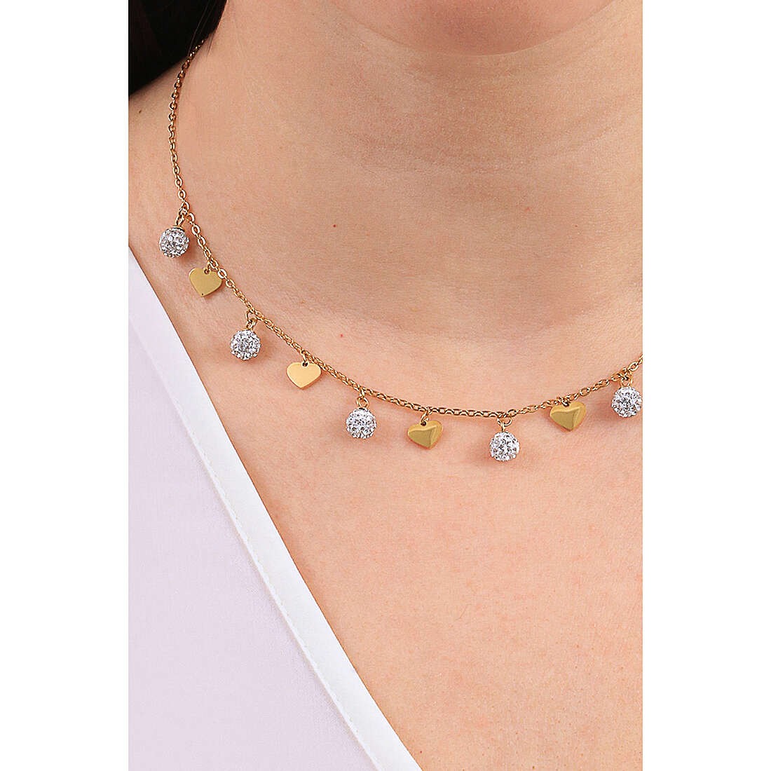 Collana donna in acciaio gioielli Luca Barra ck1790 con cuori dorati pendenti