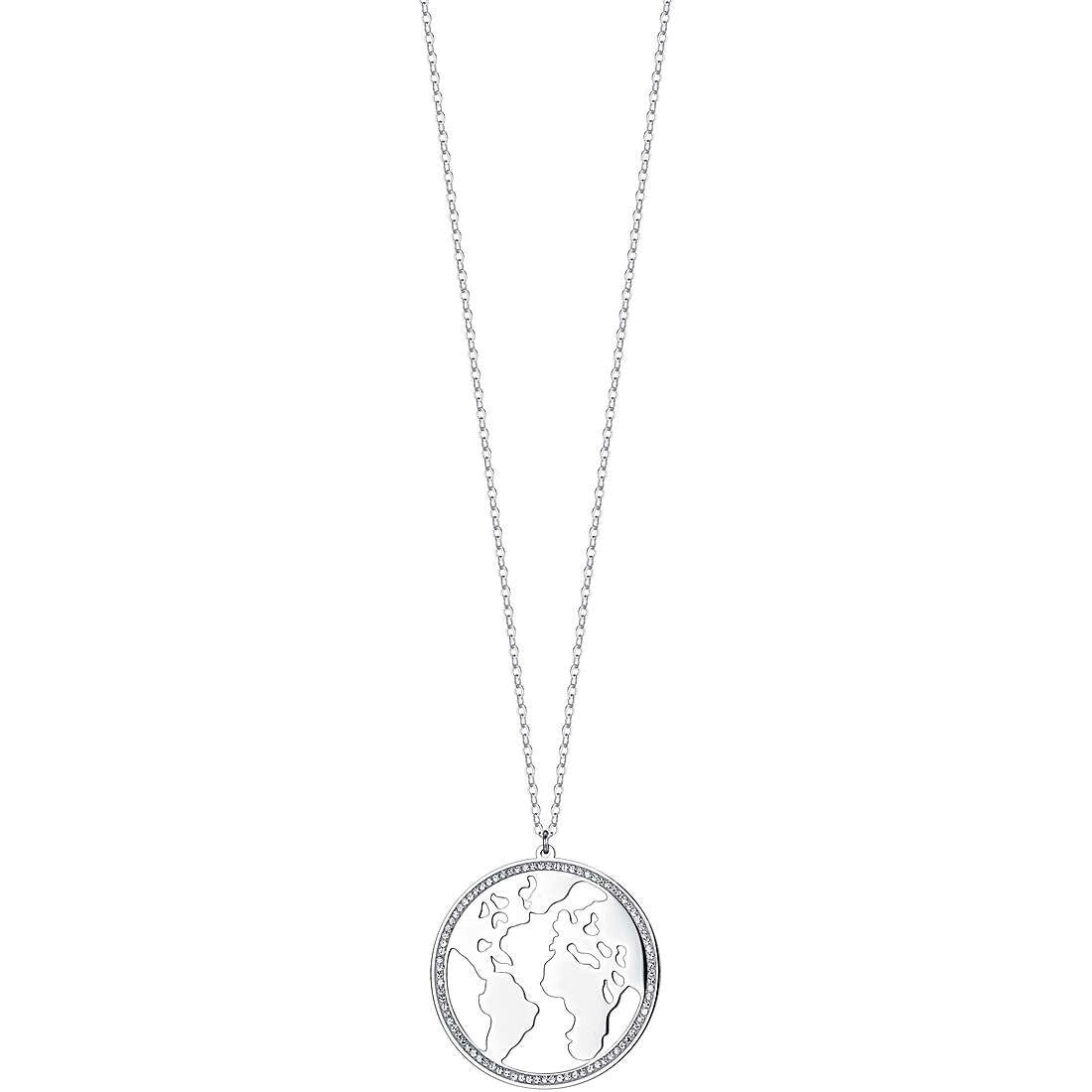 Collana donna gioielli Luca Barra ck1900 in acciaio con ciondolo mondo