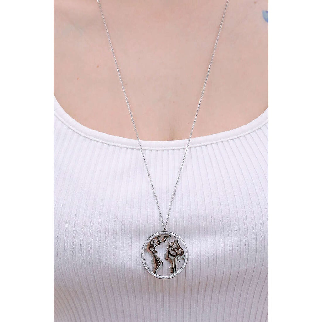 Collana donna gioielli Luca Barra ck1900 in acciaio con ciondolo mondo