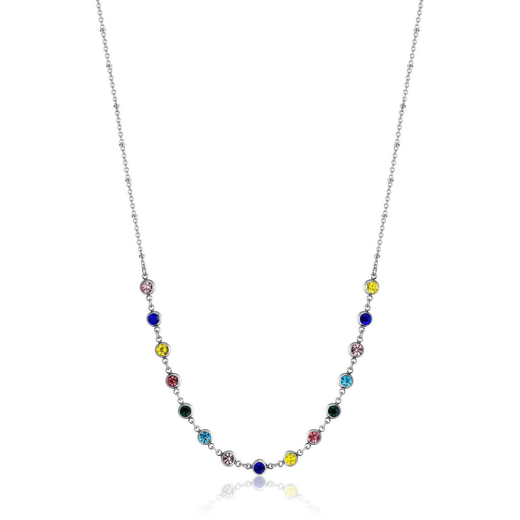 Damenhalskette Schmuck Luca Barra ck1853 mit bunten Kristallen aus Stahl