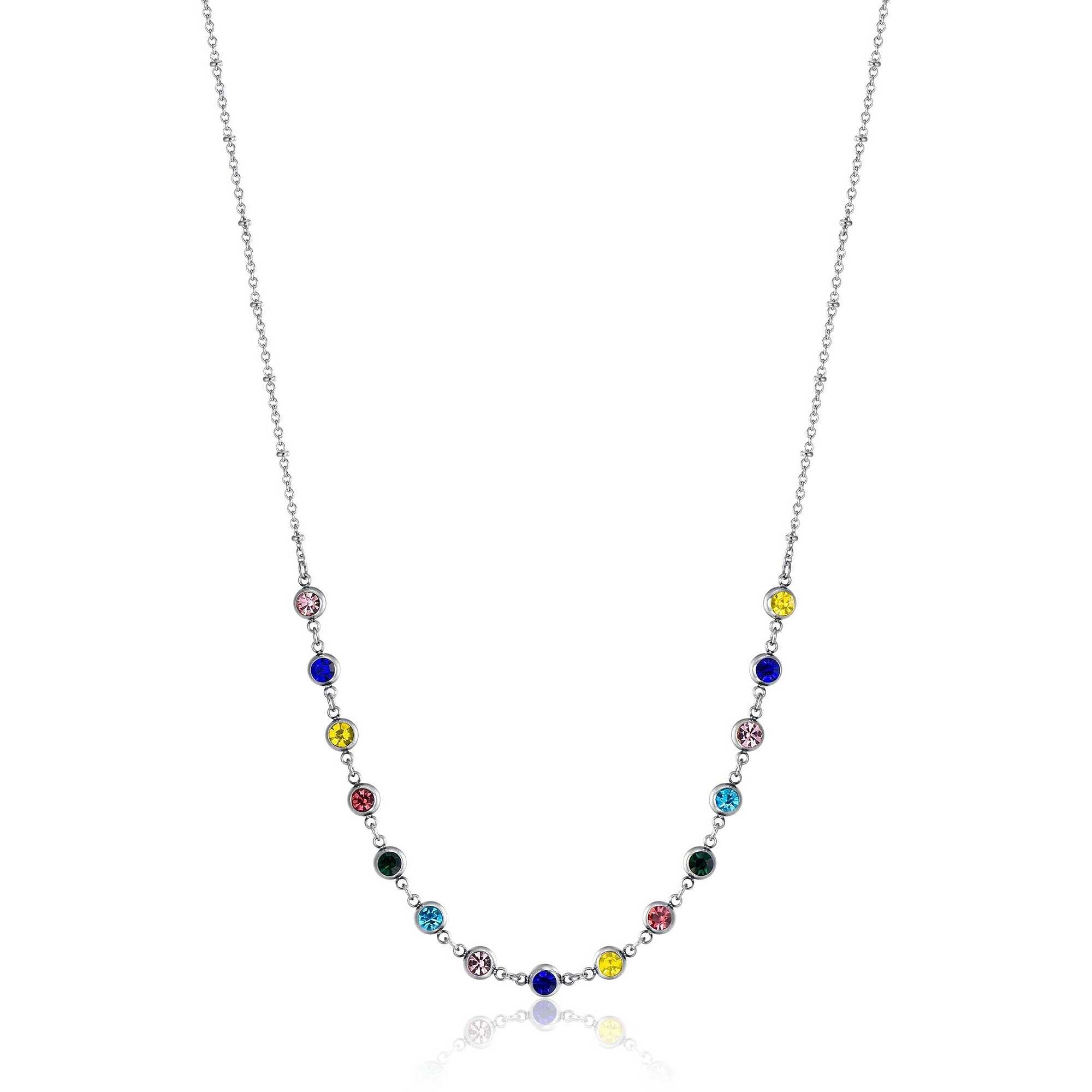 Collana donna gioielli Luca Barra ck1853 con cristalli colorati in acciaio