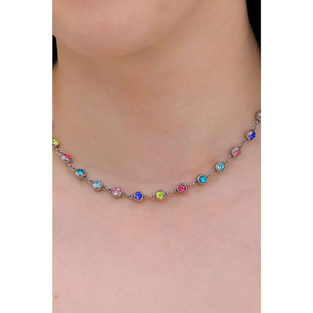 Damenhalskette Schmuck Luca Barra ck1853 mit bunten Kristallen aus Stahl