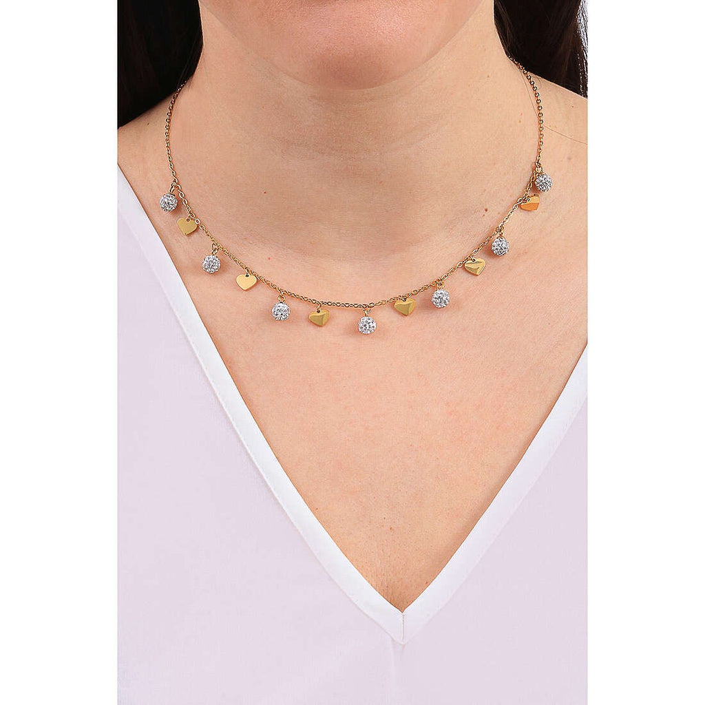 Collana donna in acciaio gioielli Luca Barra ck1790 con cuori dorati pendenti