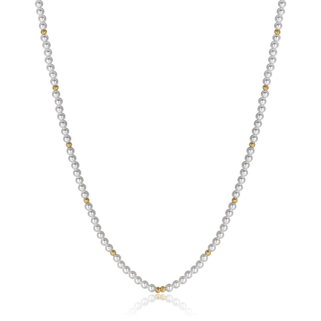 Collana donna gioielli Luca Barra ck1937 con perle sintetiche bianche e acciaio dorato