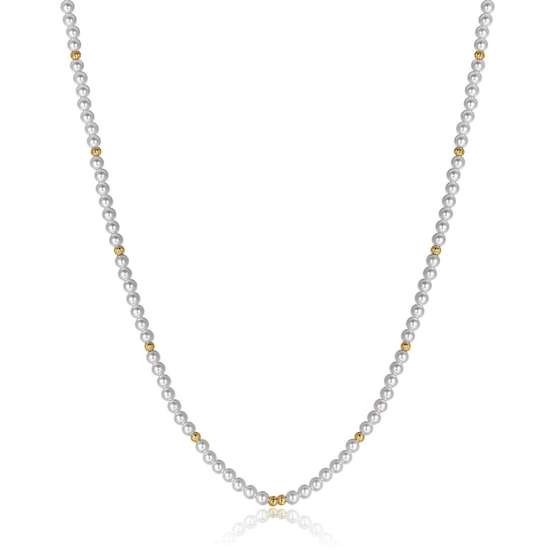 Collana donna gioielli Luca Barra ck1937 con perle sintetiche bianche e acciaio dorato