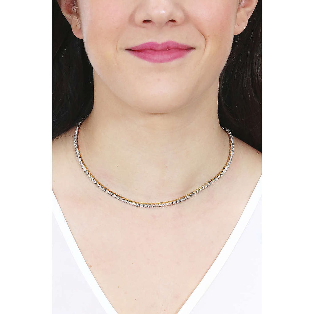 Tenniskette aus vergoldetem Stahl mit weißen Steinen für Damen, Luca Barra Schmuck ck1700