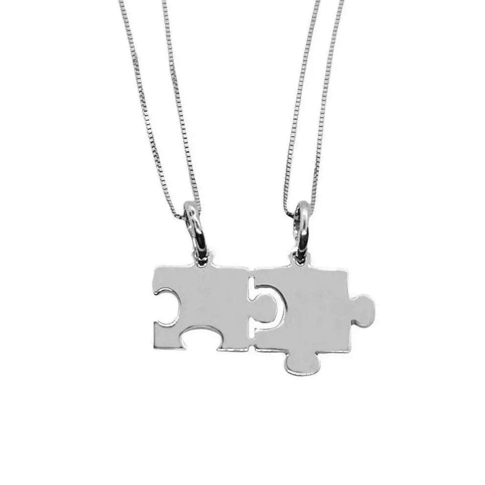 Collana Puzzle per Coppia in Argento 925 - Incisione Personalizzata Inclusa