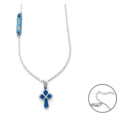 Collana uomo gioielli 4US Cesare Paciotti 4ucl5947 con pendente croce blu