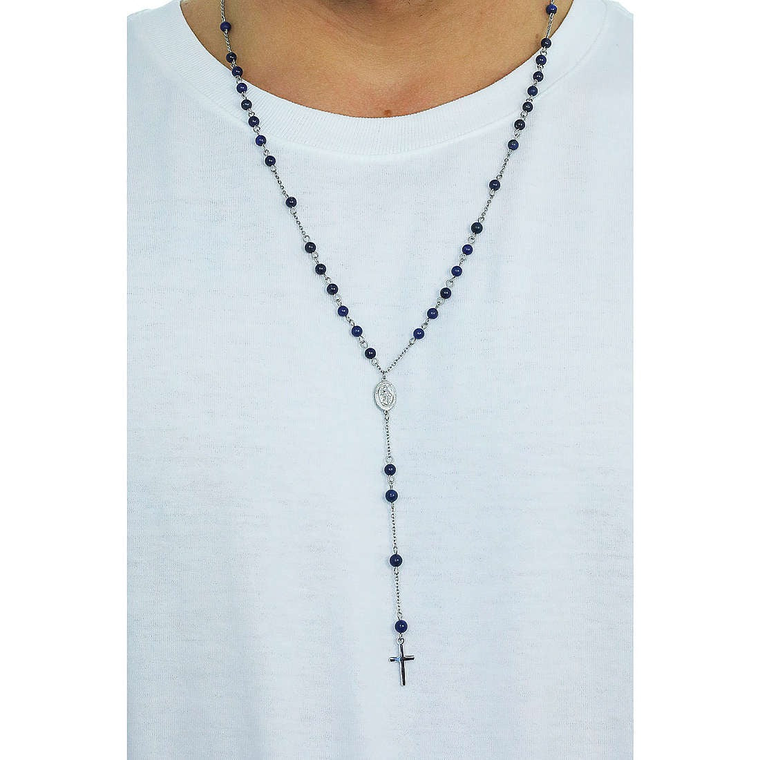 Collana rosario uomo gioielli 4US Cesare Paciotti 4ucl3750 con pietre blu