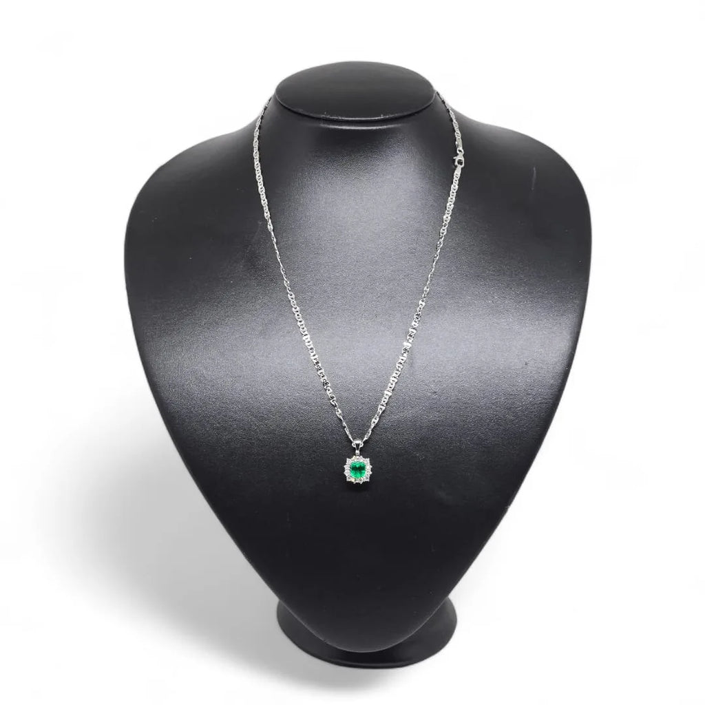 Damals Halskette aus Weißgold mit Smaragd und Diamanten