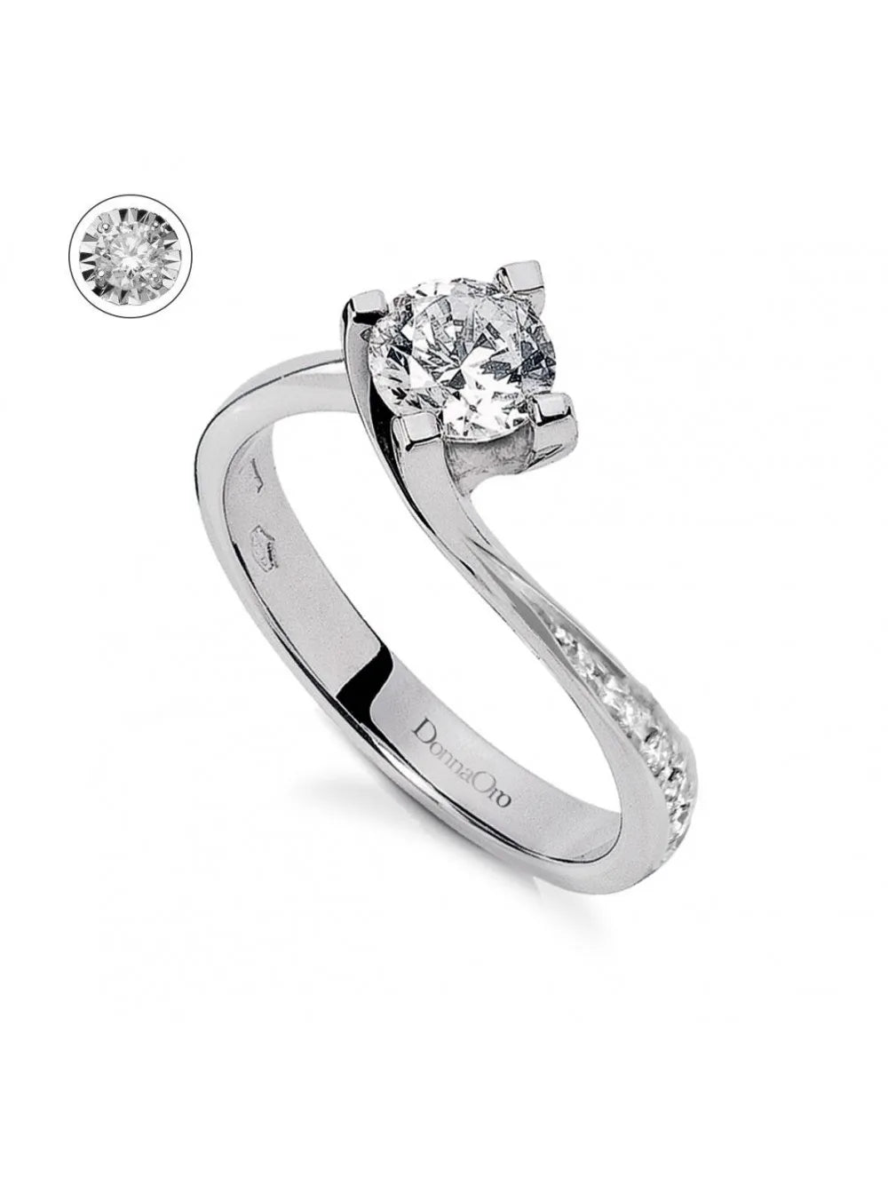 Anello solitario Donnaoro in oro bianco e diamanti dkac8985.s017