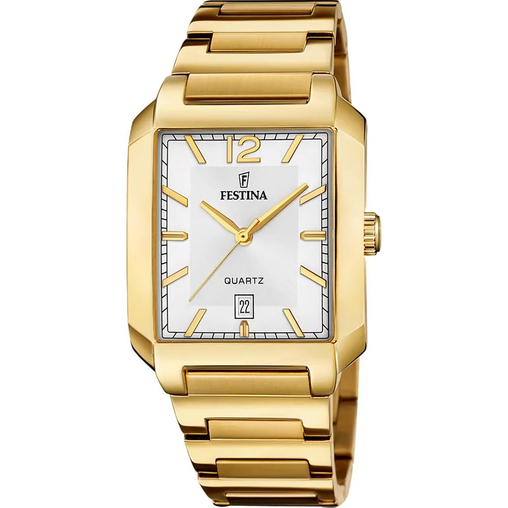 Orologio festina classico uomo rettangolare dorato f20678/2