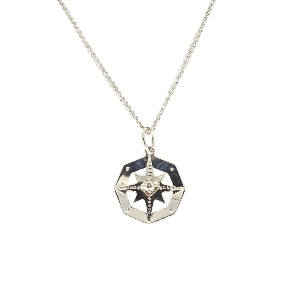 Herrenhalskette aus Weißgold mit Windrose und Diamant